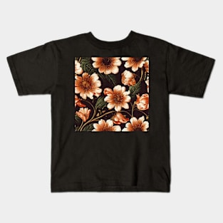 Deep Blue and Rust Autumn Orange Vintage Floral Kids T-Shirt